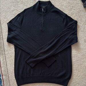 Saks Fifth Avenue Men’s Extra Fine Merino Wool Half Zip Sweater Large Black